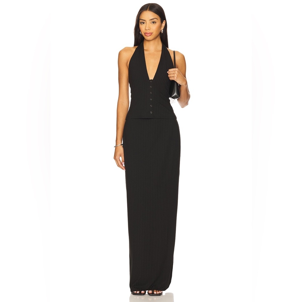 Lovers + Friends Black Ribbed Maxi Skirt Size XS Revolve Capsule Corporate